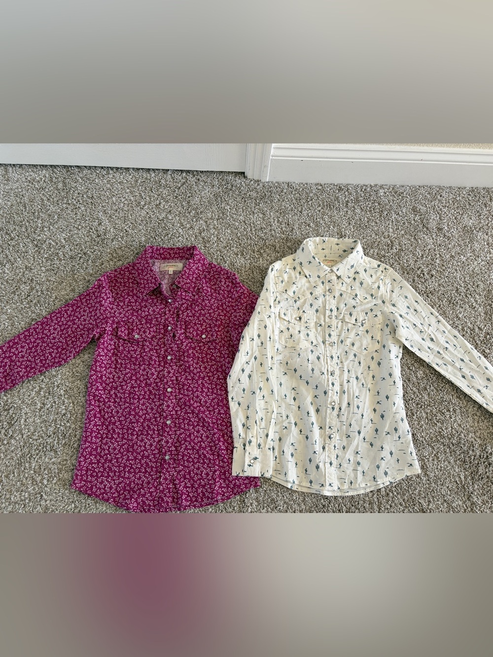 Shyanne girls Button-Down Shirts - Magenta Floral & Cream Cactus Print